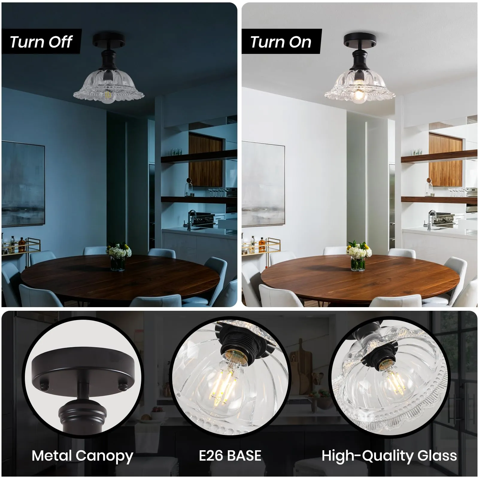 Vintage Glass Semi Flush Mount Ceiling Light - Image 3