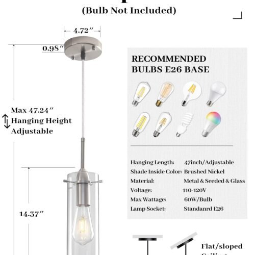 Brushed Nickel Modern Glass Pendant Light 3-Pack