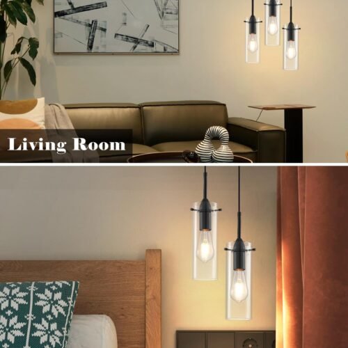 Black Modern Glass Pendant Light 3-Pack