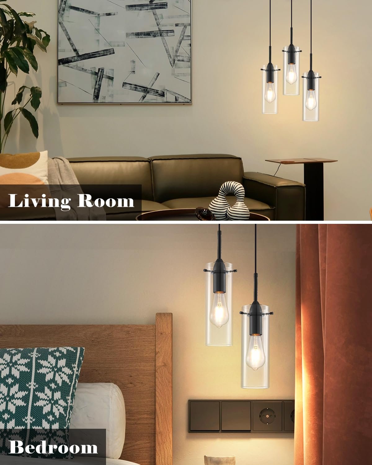 Black Modern Glass Pendant Light 3-Pack - Image 2