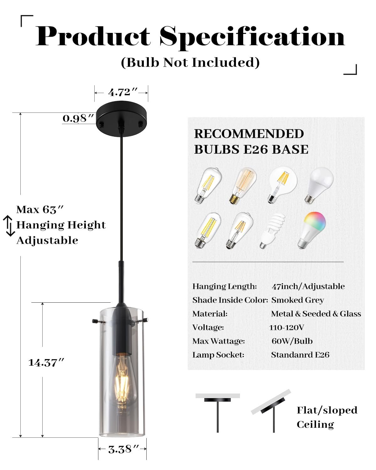 Smoke Gray Modern Glass Pendant Light 3-Pack - Image 6