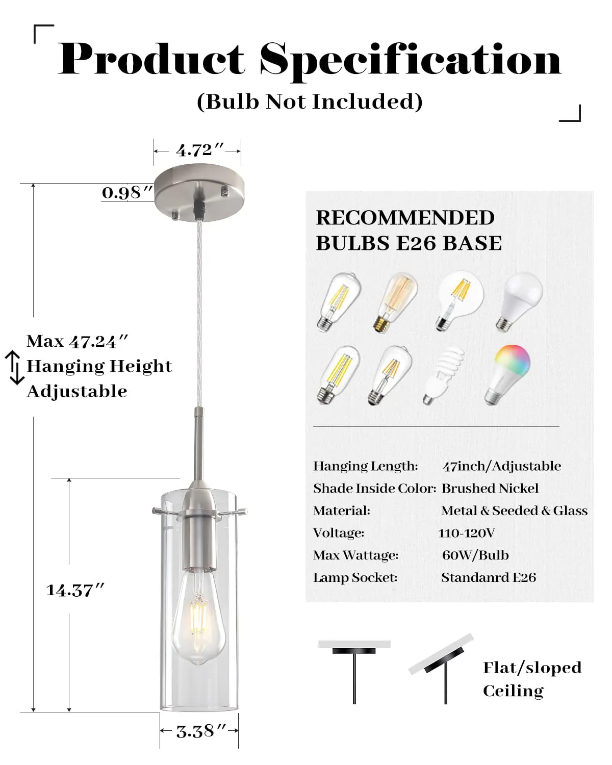 Brushed Nickel Modern Glass Pendant Light 2-Pack - Image 3