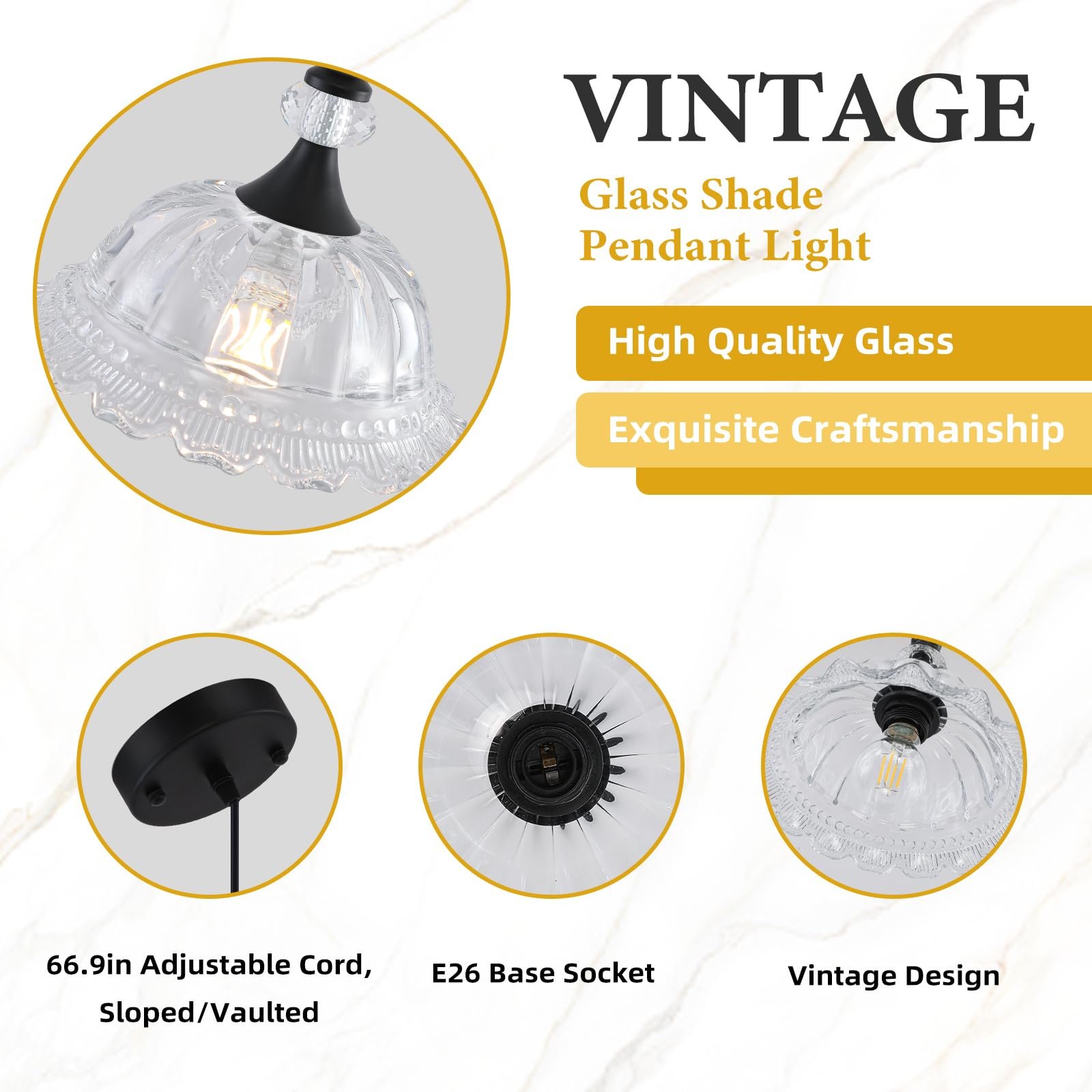 Matte Black Vintage Pendant Light with Glass Shade - Image 2