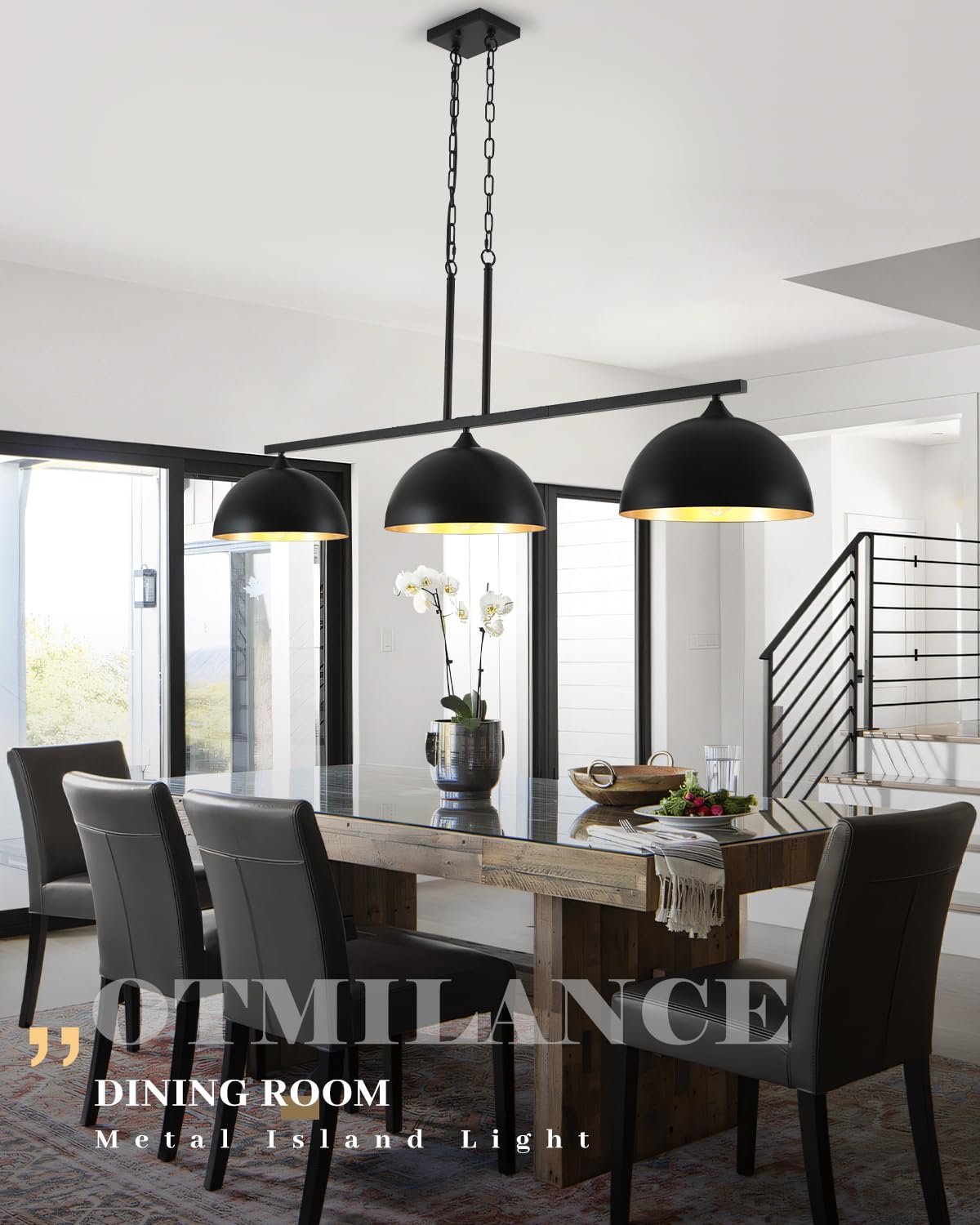 Black Farmhouse Industrial 3-Light Island Pendant Light - Image 2