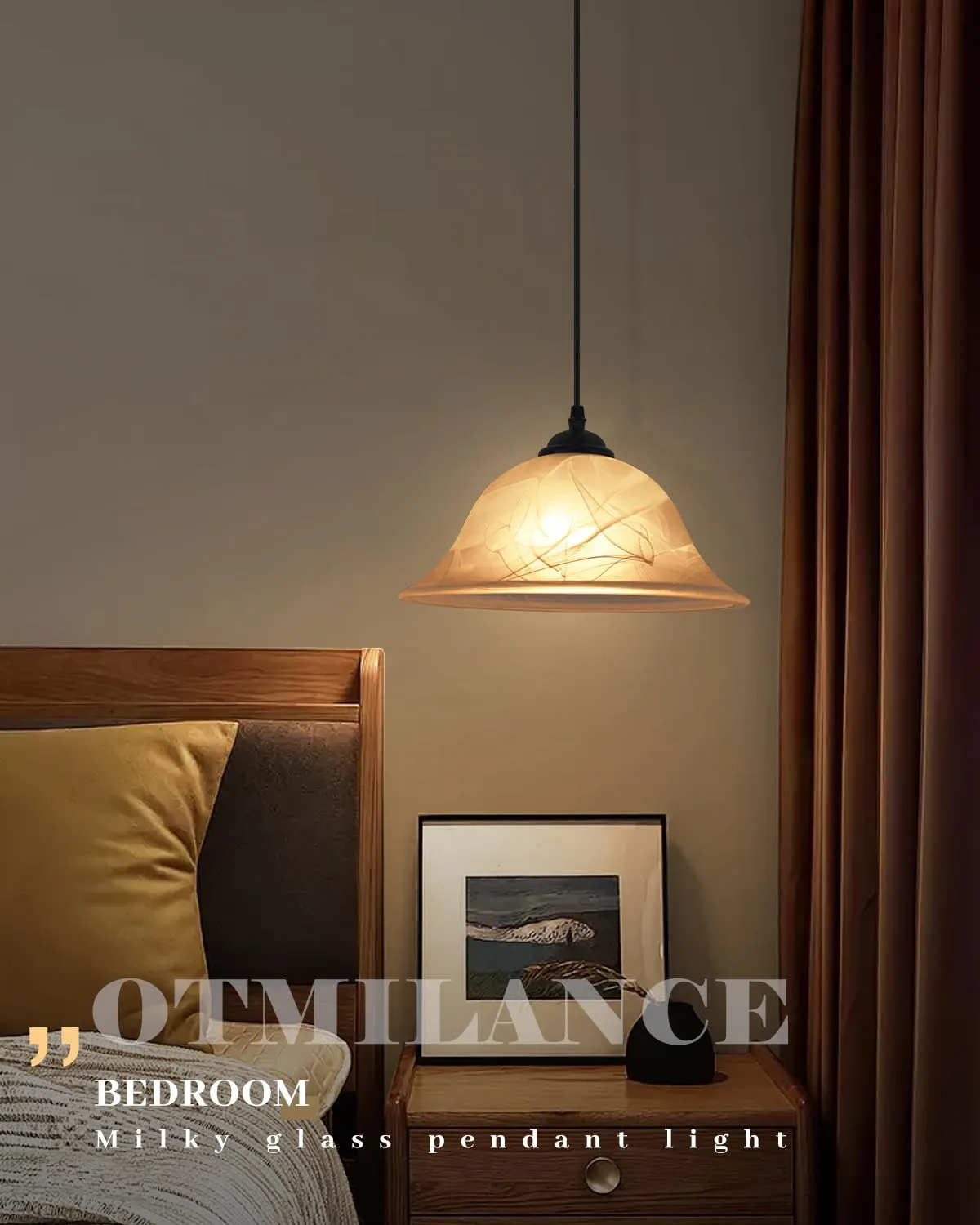 Black Farmhouse Alabaster Glass Pendant Light 11.8" - Image 9
