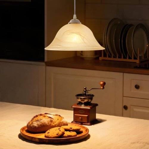 Chrome Vintage Alabaster Glass Pendant Light 11.8