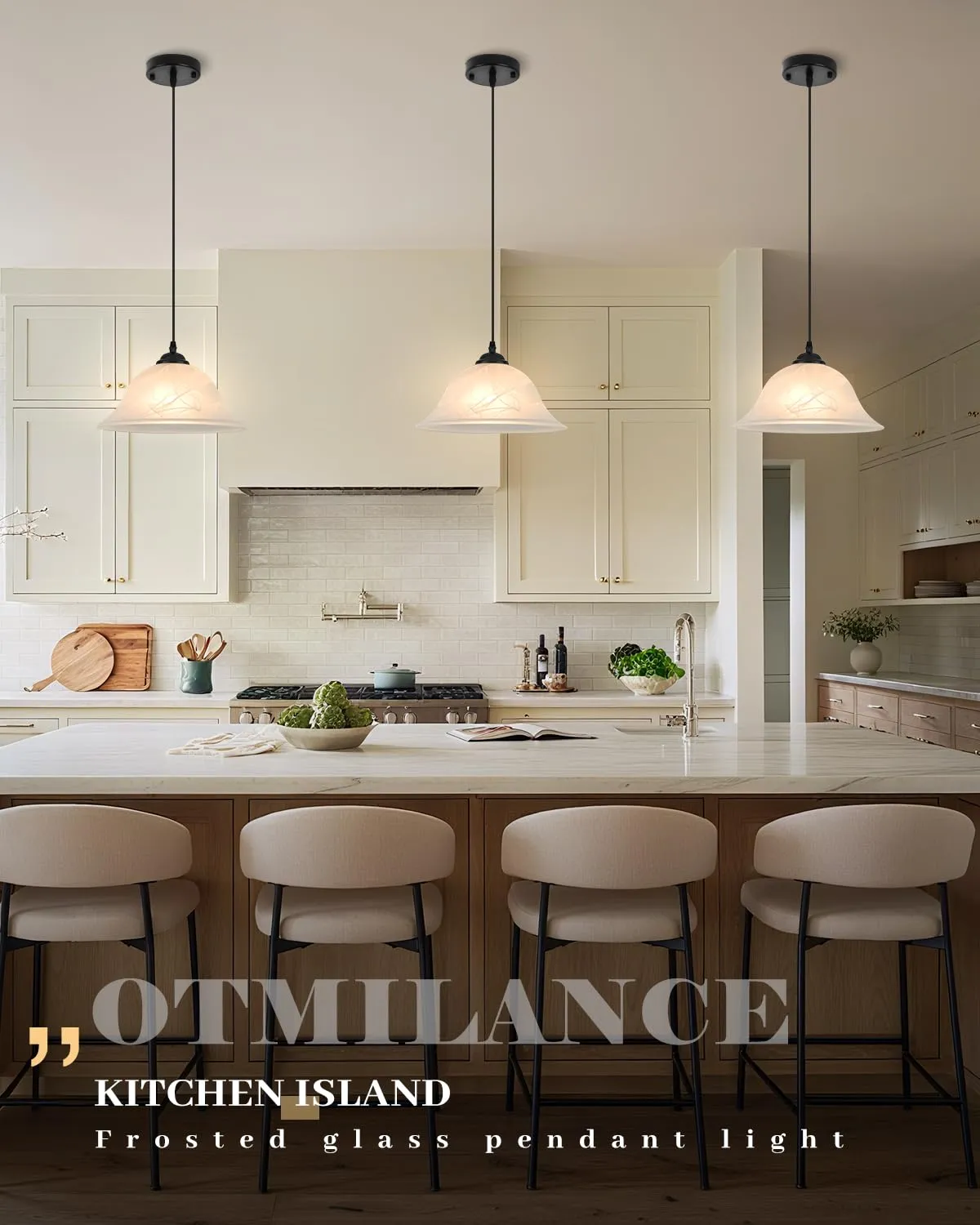 Black Vintage Farmhouse Alabaster Glass Pendant Light 11.8" 2-Pack - Image 4