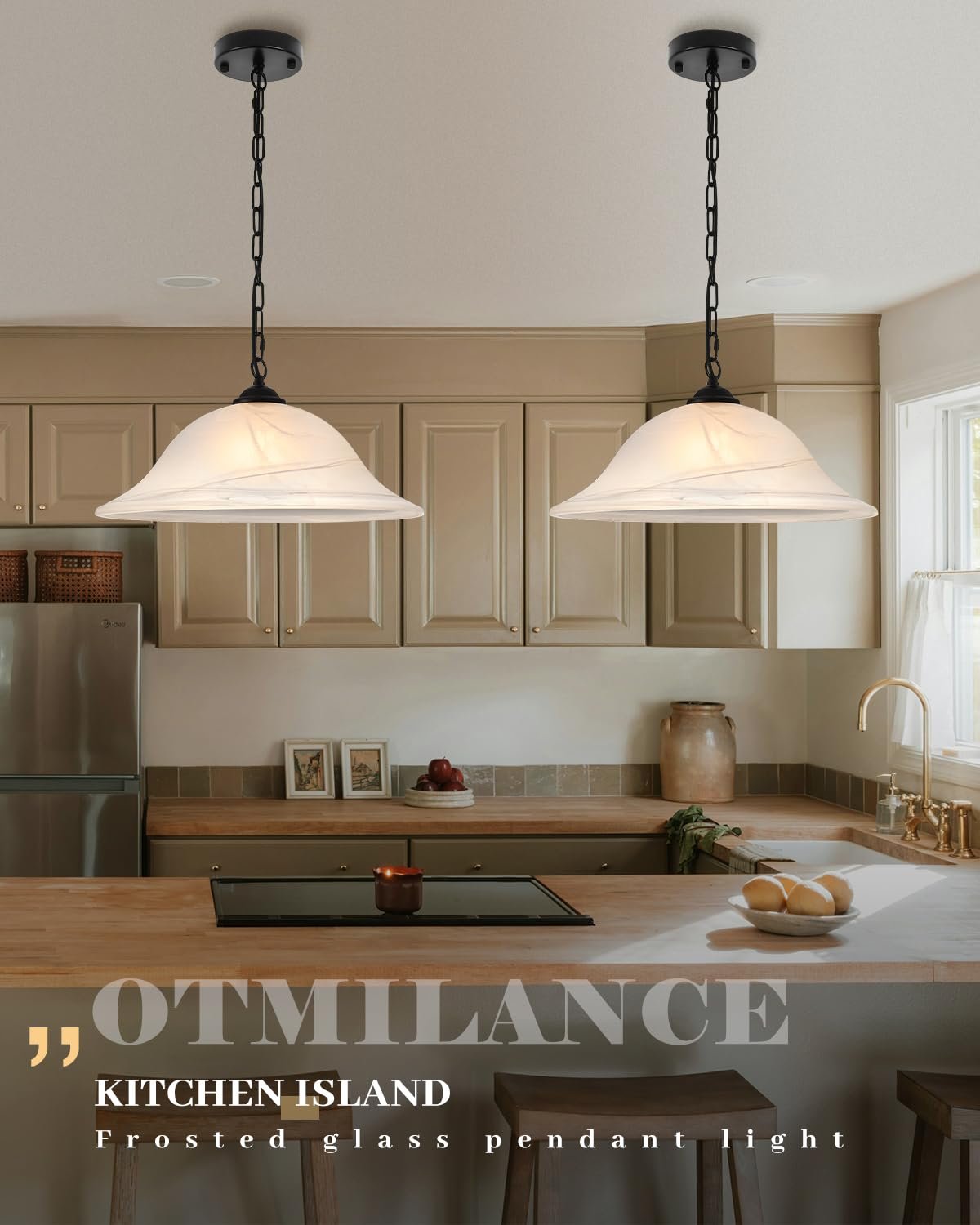 Black Farmhouse Milk Glass Pendant Light 16" with Chain - Image 2