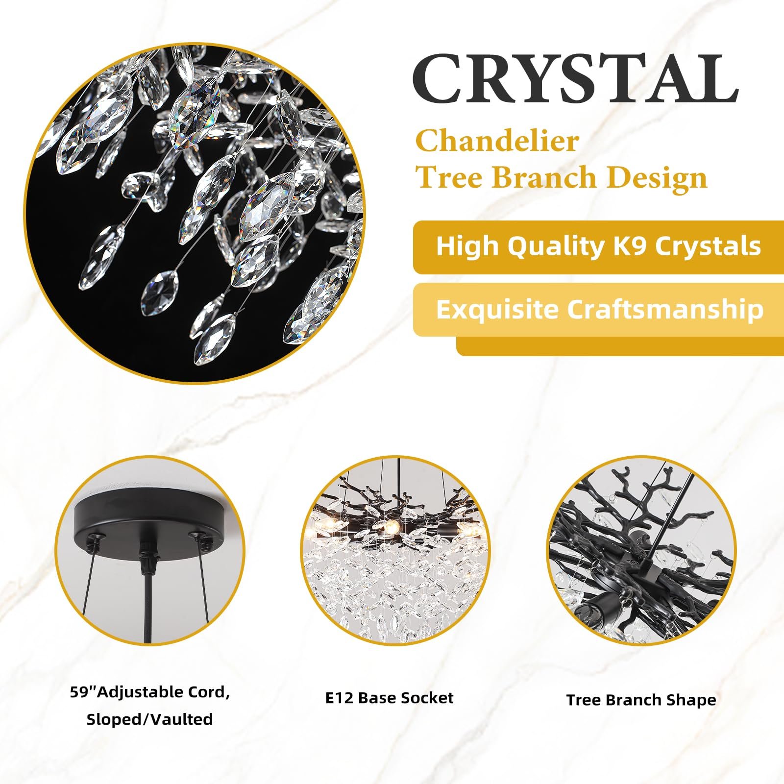 Black Tree Branch Crystal Chandelier 8-Light - Image 4