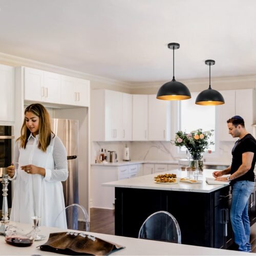 Black and Gold Farmhouse Dome Pendant Light 2-Pack