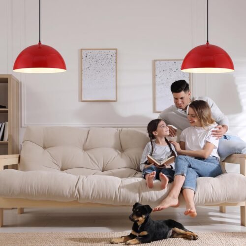 19.7" Red Oversized Farmhouse Pendant Light 2-Pack