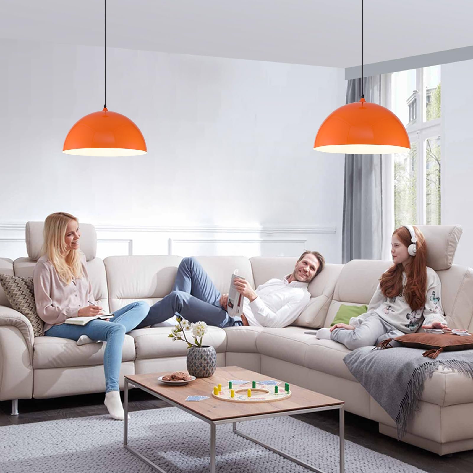 19.7" Orange Oversized Farmhouse Pendant Light 2-Pack - Image 4