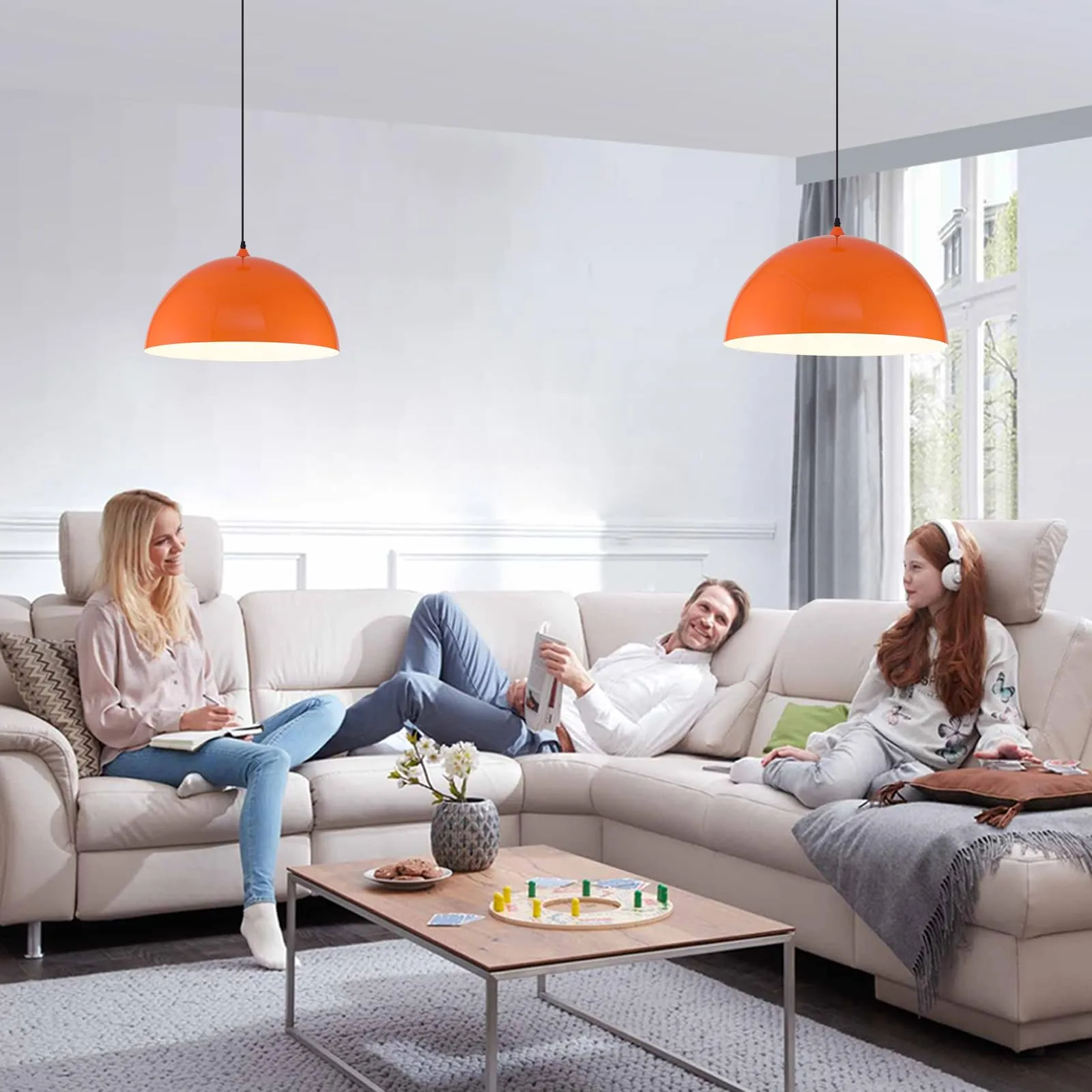 19.7" Orange Oversized Farmhouse Pendant Light 2-Pack - Image 4