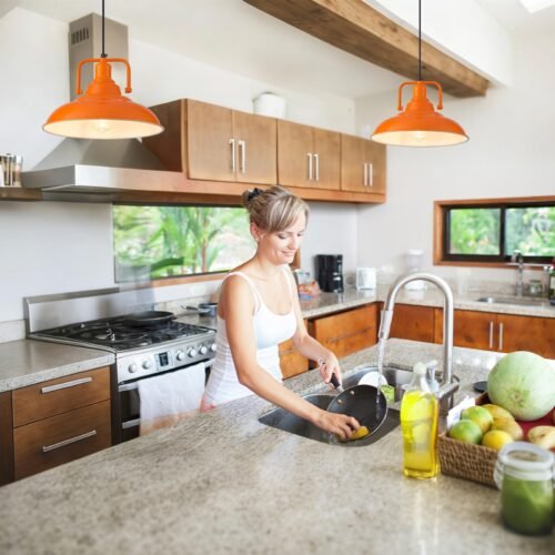 12.5" Orange Modern Farmhouse Pendant Light 2-Pack