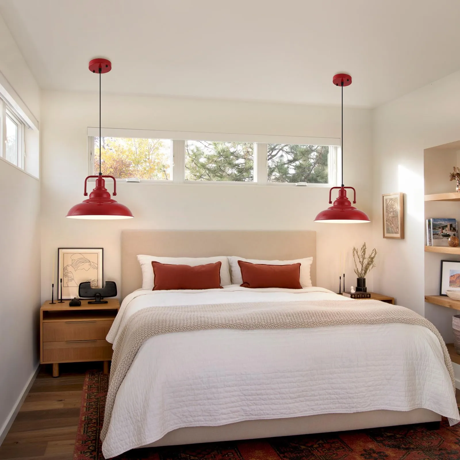 12.5" Red Modern Farmhouse Pendant Light 2-Pack - Image 7