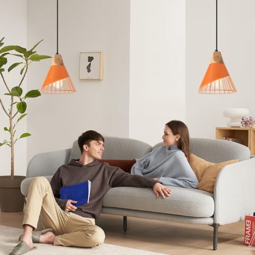 9.4" Orange Farmhouse Pendant Light 2-Pack