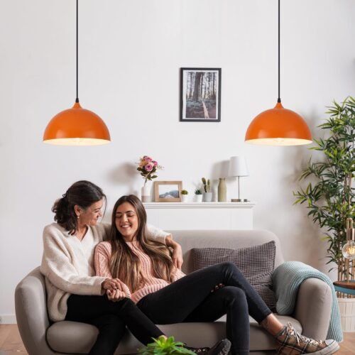 11.8" Orange Modern Plug-in Pendant Light 2-Pack