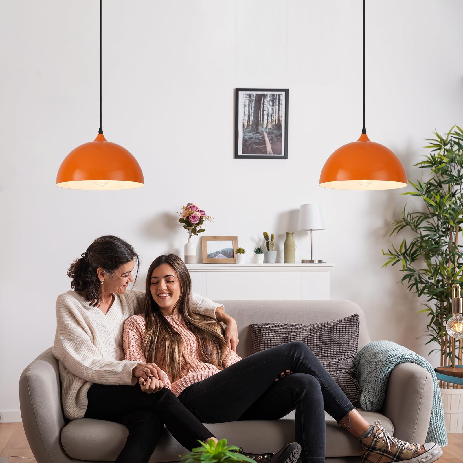 11.8" Orange Modern Plug-in Pendant Light 2-Pack - Image 2