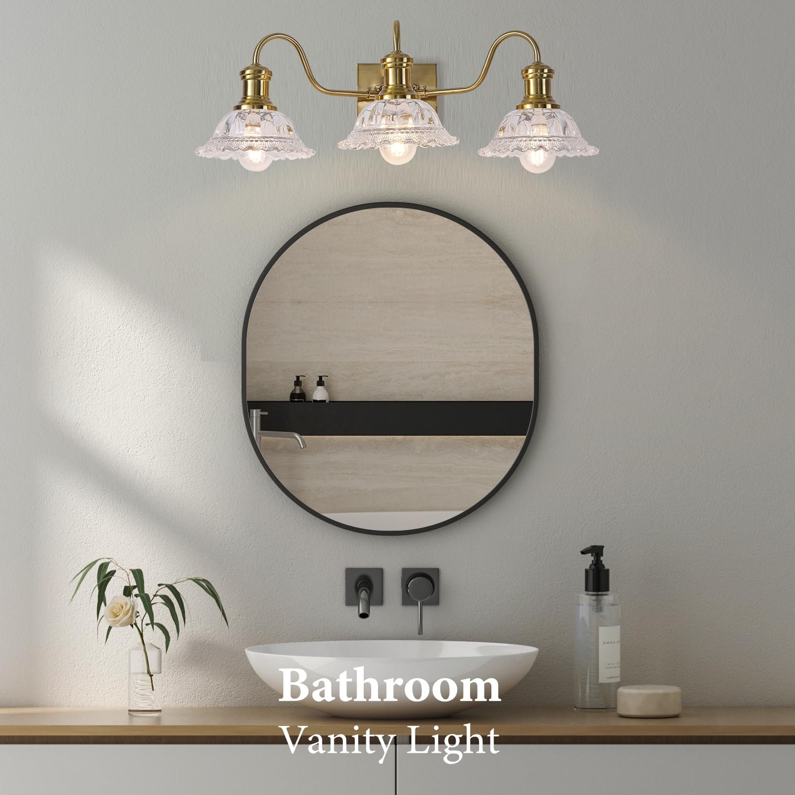 Champagne Gold 3-Light Bathroom Light with Clear Glass Shade - Image 6