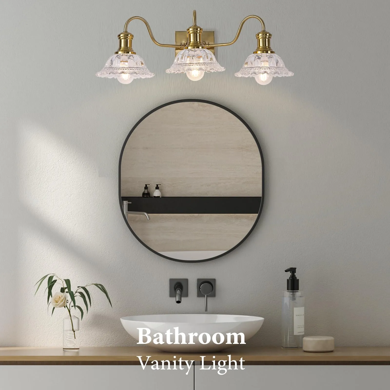 Champagne Gold 3-Light Bathroom Light with Clear Glass Shade - Image 6