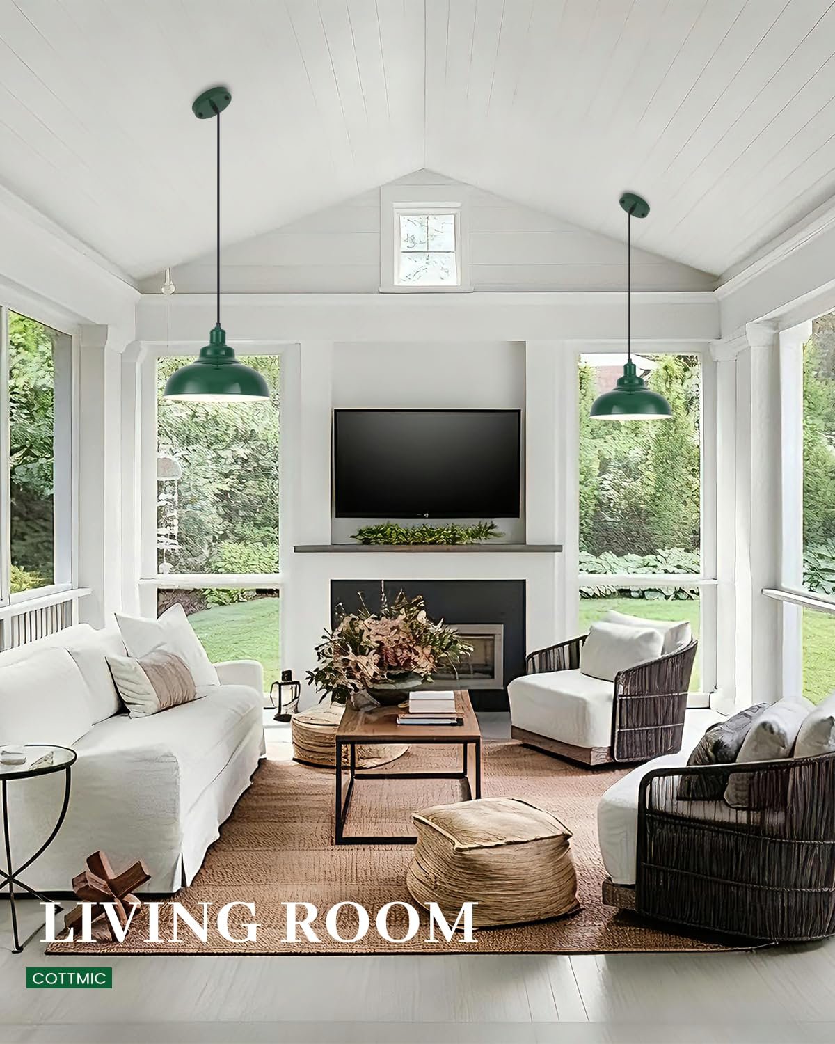 11.4" Green Modern Farmhouse Pendant Light 2-Pack - Image 2