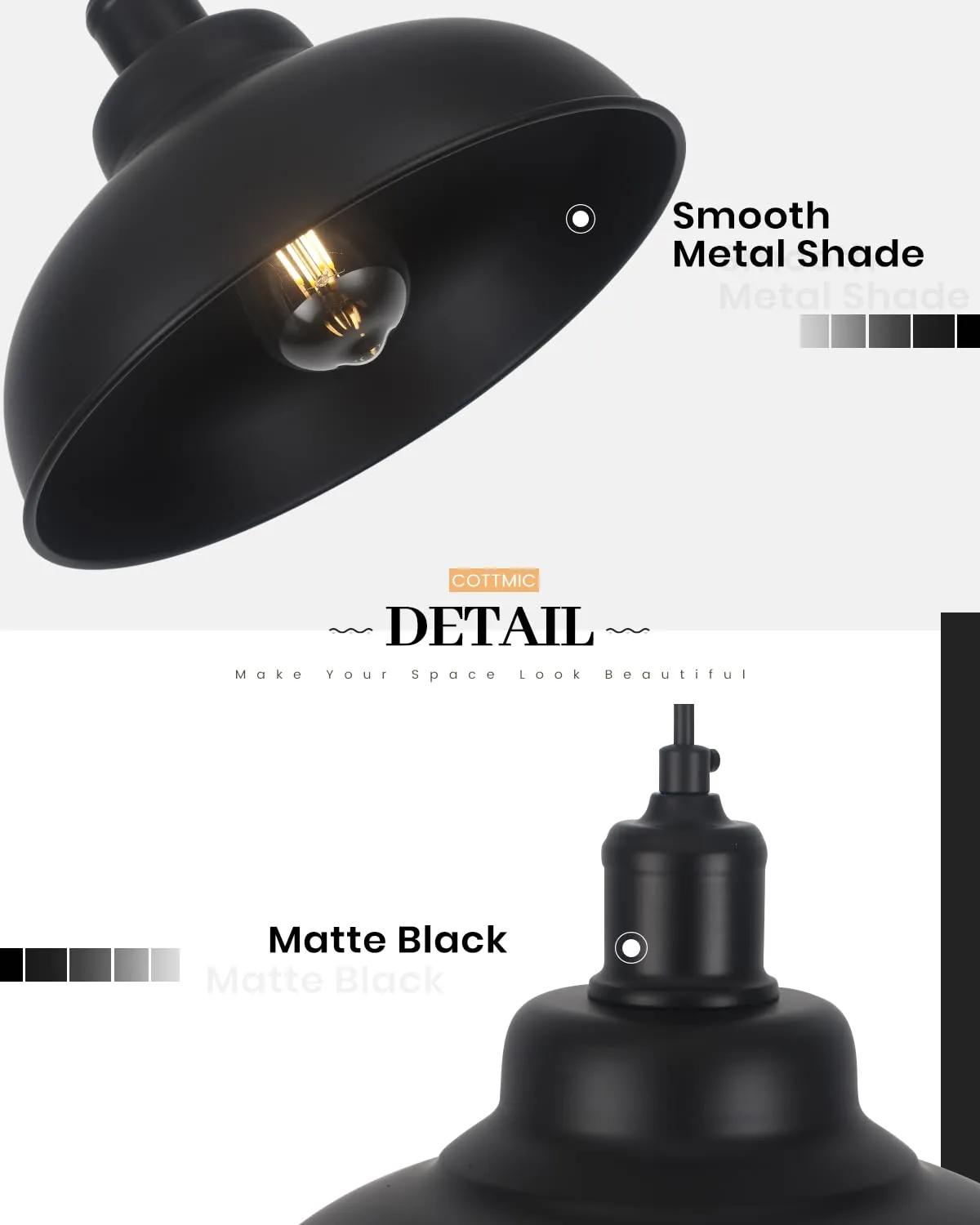 11.4" Black Dome Farmhouse Industrial Pendant Light 3-Pack - Image 3