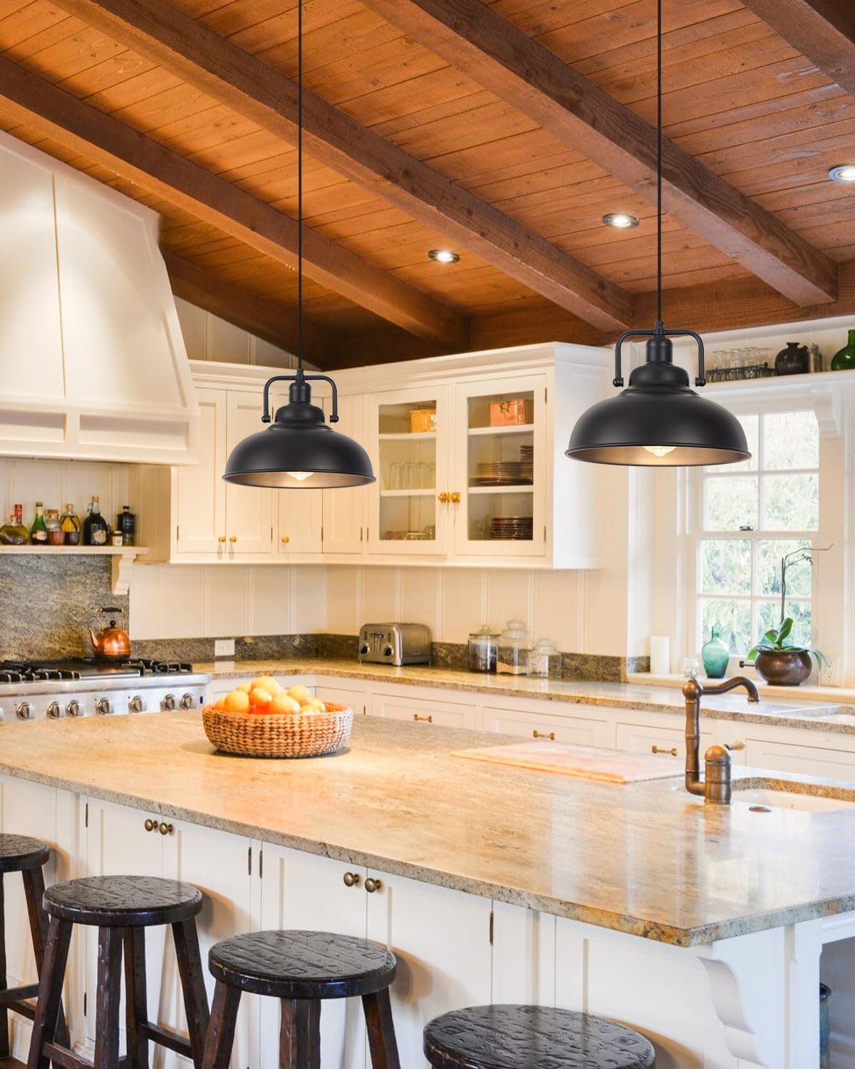 11.4" Black Vintage Farmhouse Pendant Light 2-Pack - Image 3