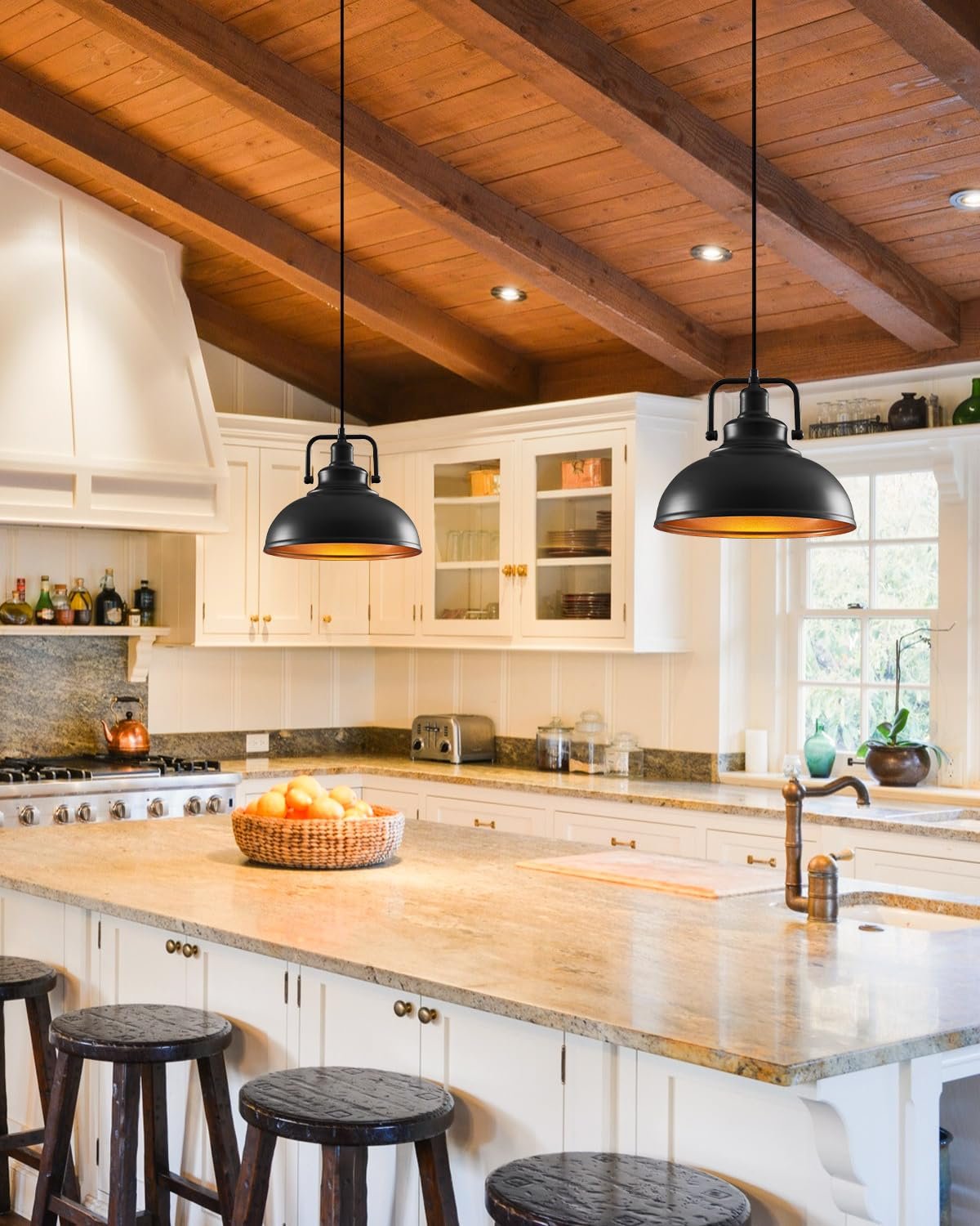 11.4" Black Vintage Farmhouse Pendant Light 2-Pack - Image 3