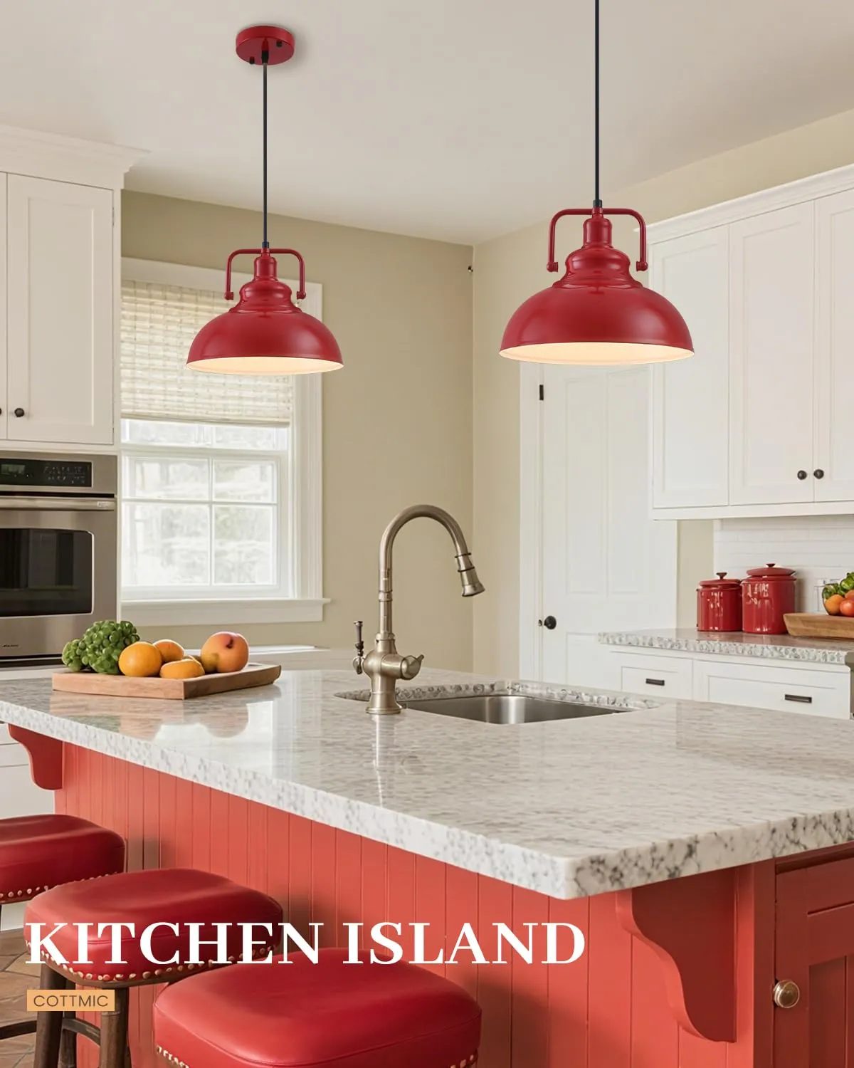 11.4?? ??Red Vintage Farmhouse Pendant Light 2-Pack - Image 3