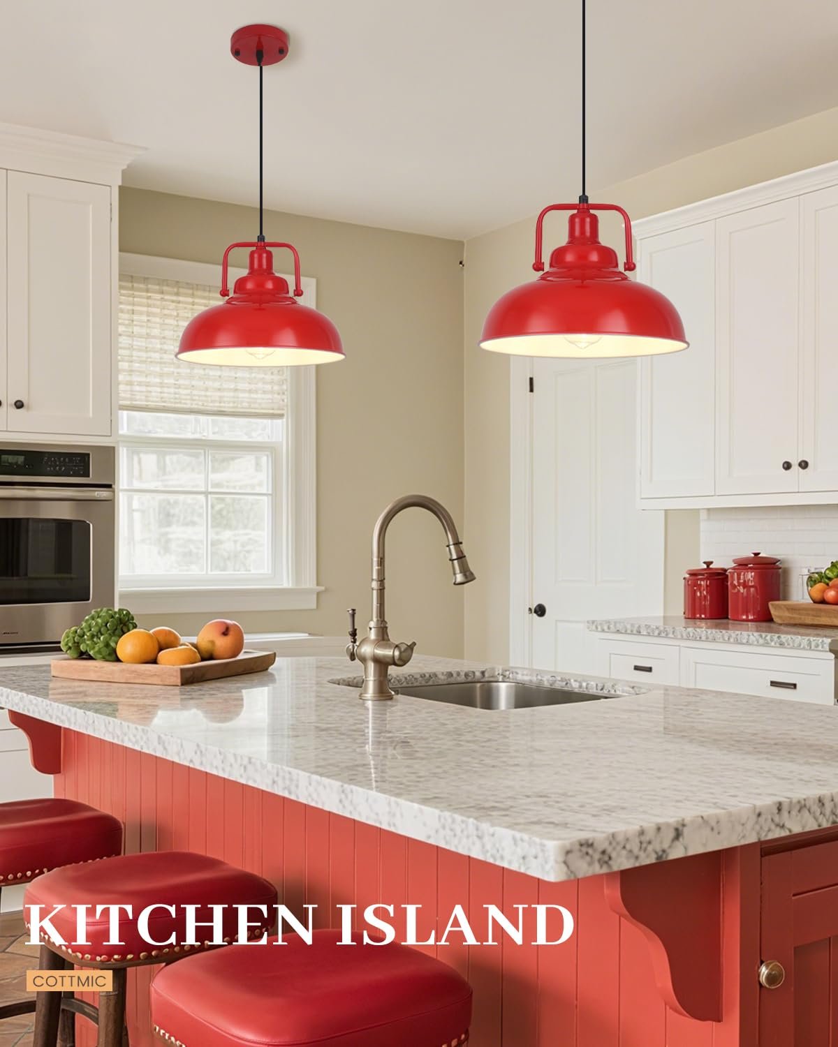 11.4" Red Vintage Farmhouse Pendant Light 3-Pack - Image 5