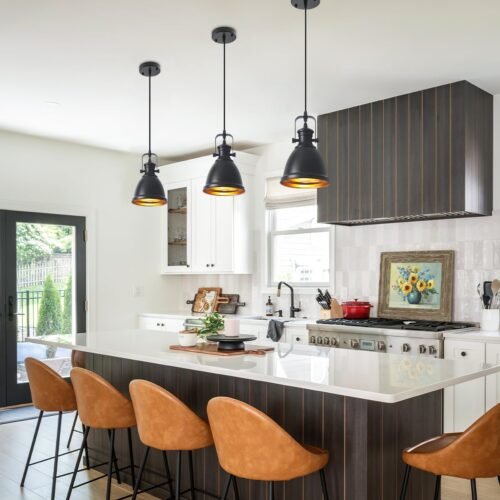 6.5" Black Vintage Farmhouse Pendant Light 3-Pack