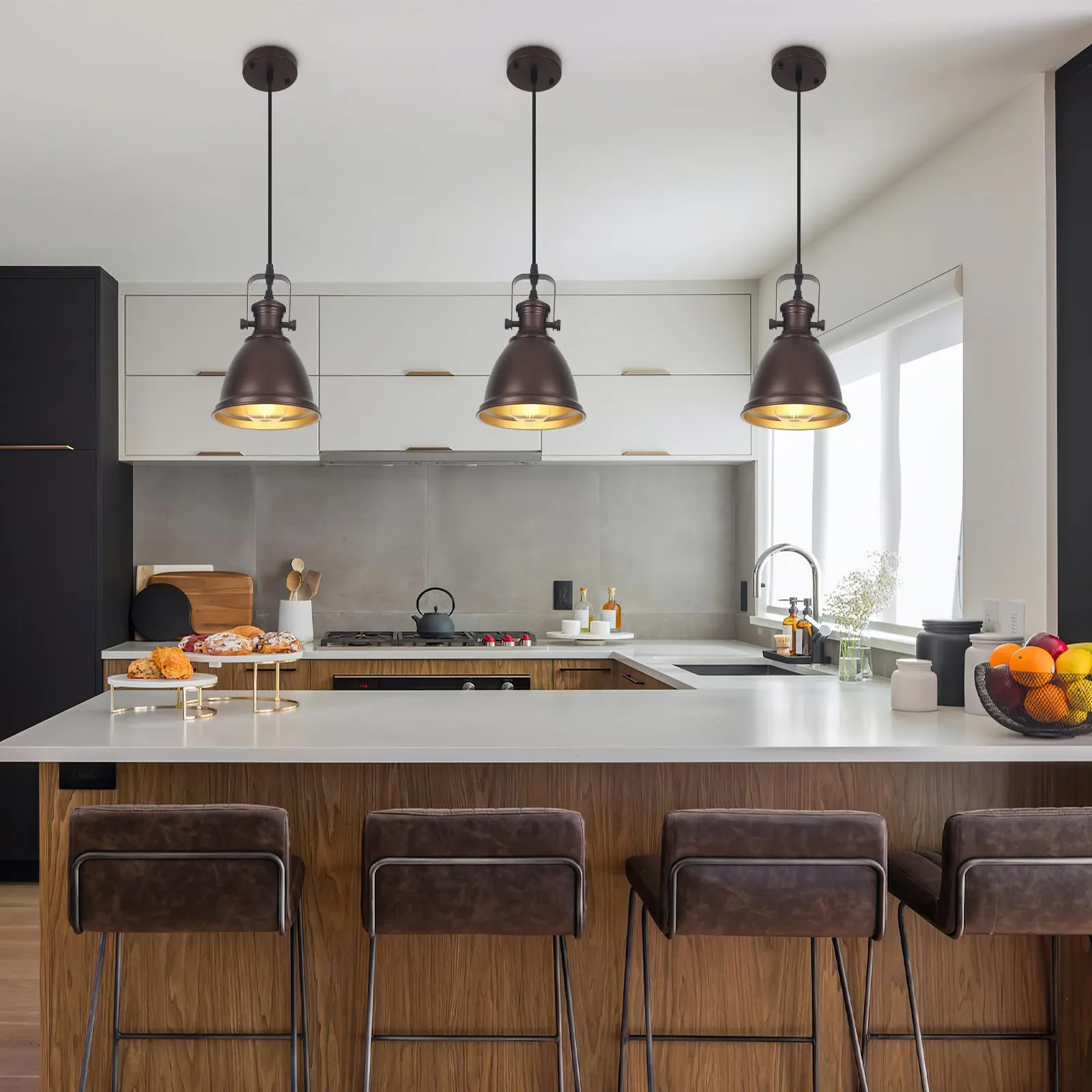 6.5" Brown Vintage Farmhouse Pendant Light 3-Pack - Image 6