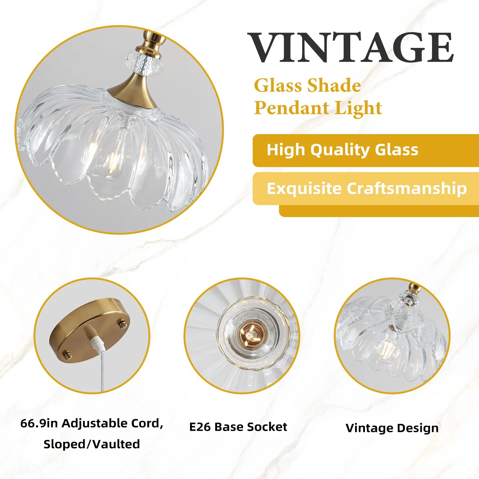 Gold Vintage Pendant Light with Flower Glass Shade - Image 7