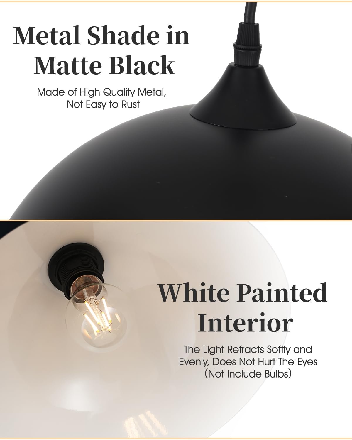 11.8" Black Dome Industrial Farmhouse Pendant Light 3-Pack - Image 6