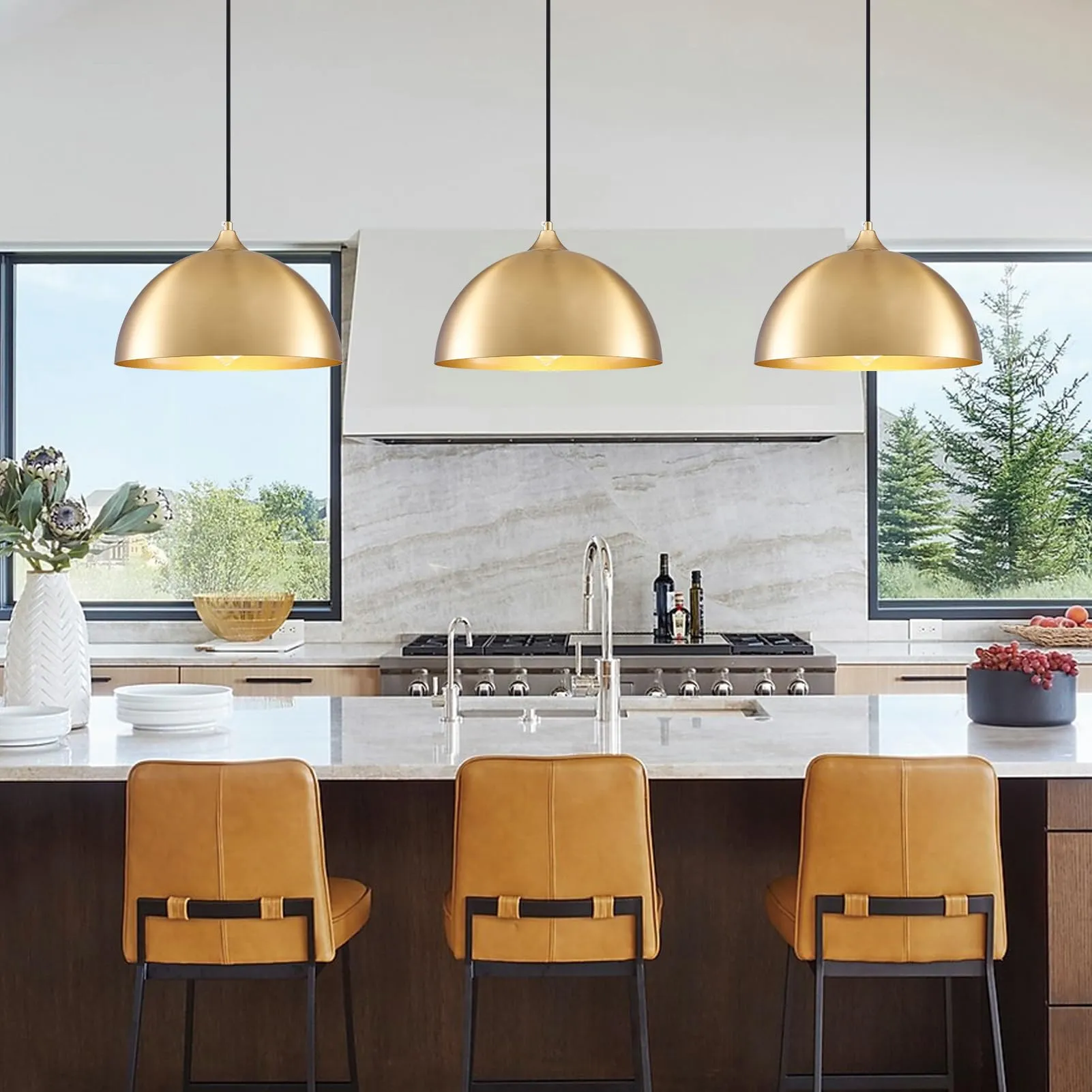 11.8" Gold Industrial Dome Farmhouse Pendant Light 3-Pack - Image 2