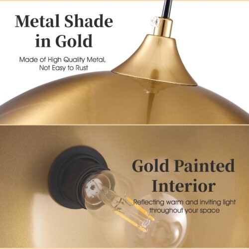 11.8" Gold Modern Farmhouse Pendant Light 2-Pack