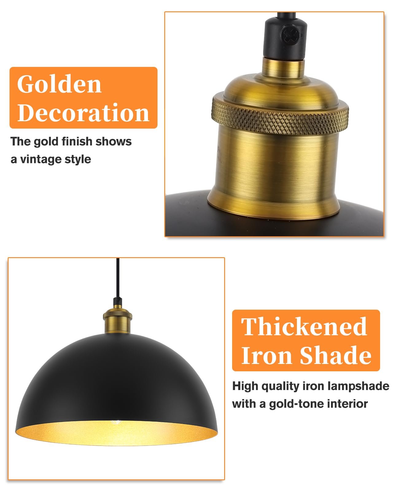 11.8" Black and Gold Farmhouse Dome Pendant Light 2-Pack - Image 7