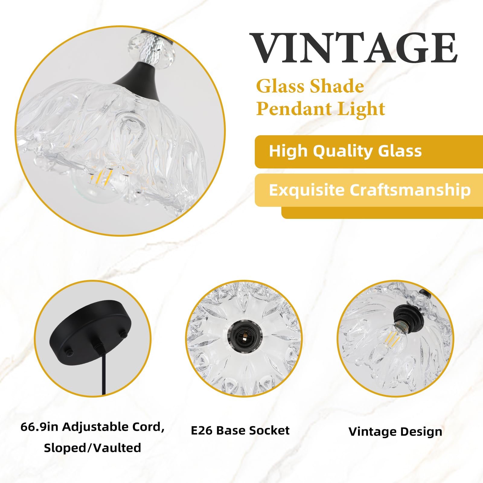 Vintage Black Pendant Light with Glass Shade - Image 7
