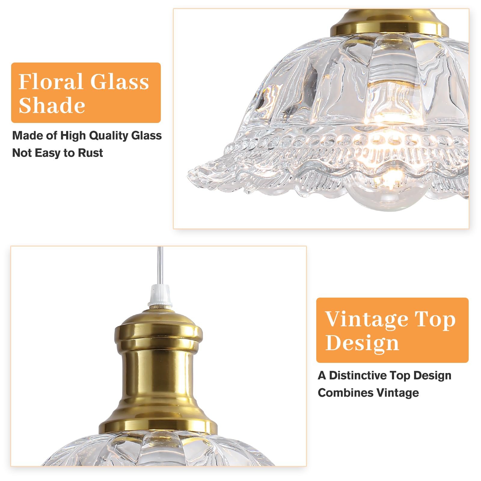 Gold Vintage Pendant Light with Clear Glass Shade - Image 7