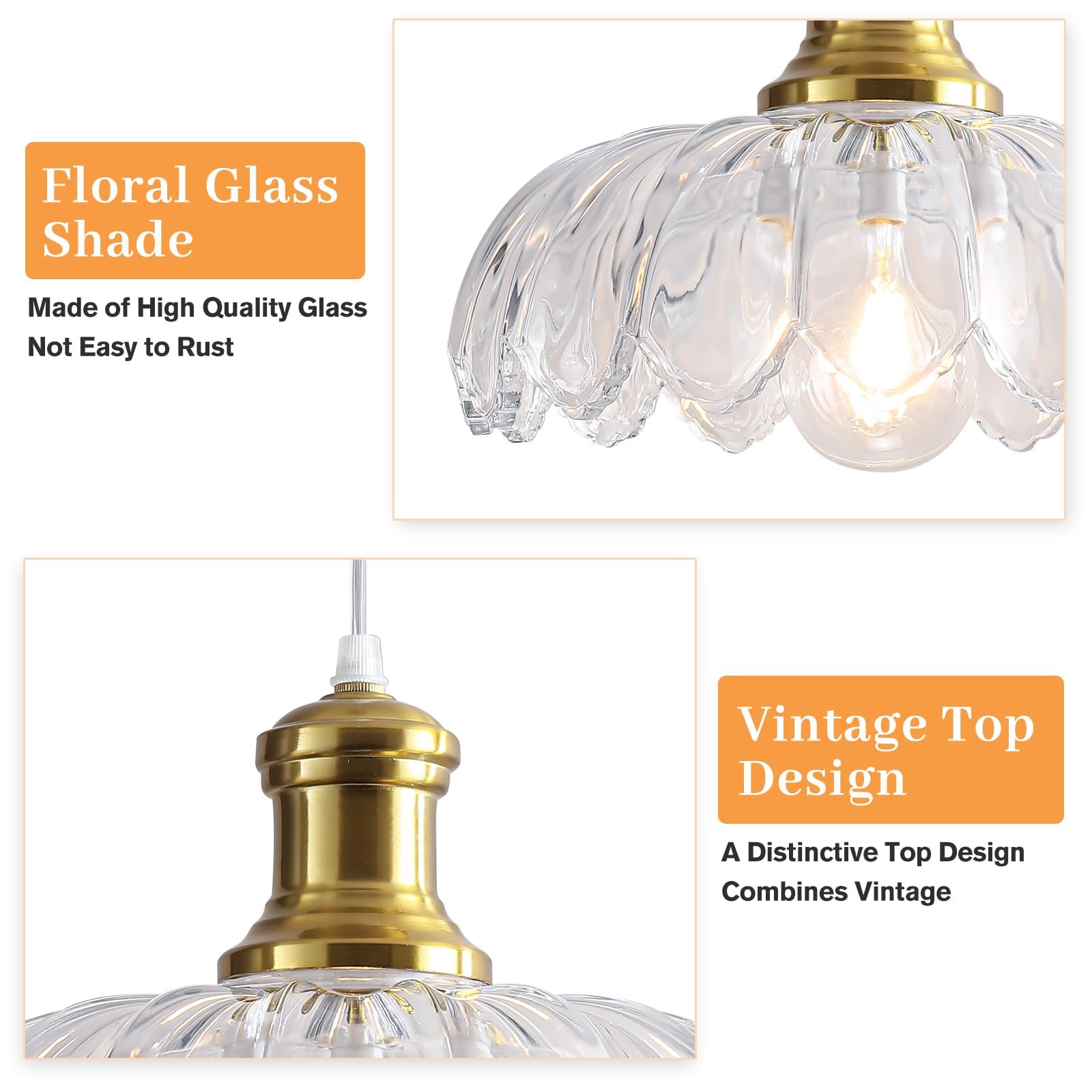 Gold Vintage Farmhouse Pendant Light with Clear Glass Shade - Image 7