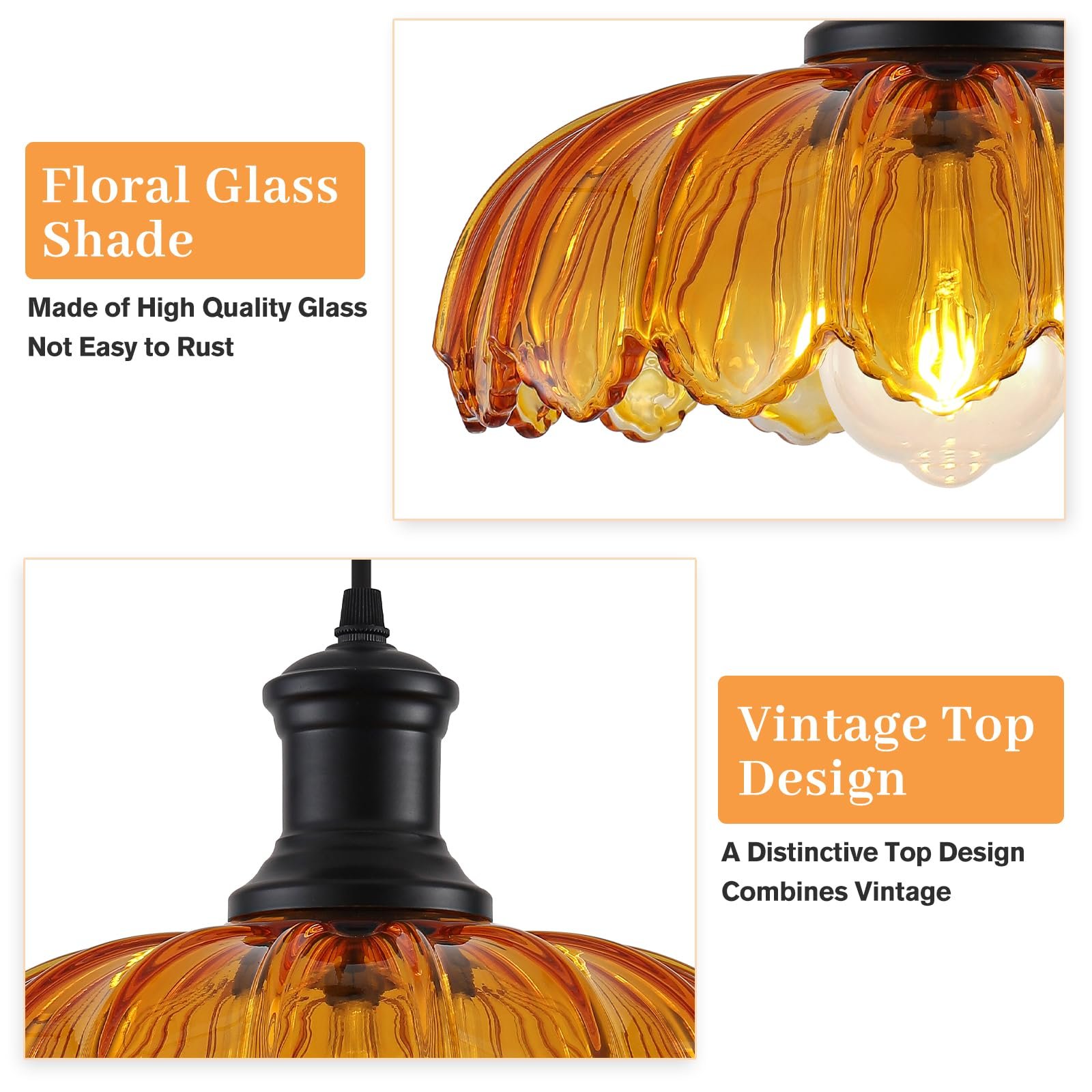 Orange Vintage Pendant Light with Glass Shade - Image 7