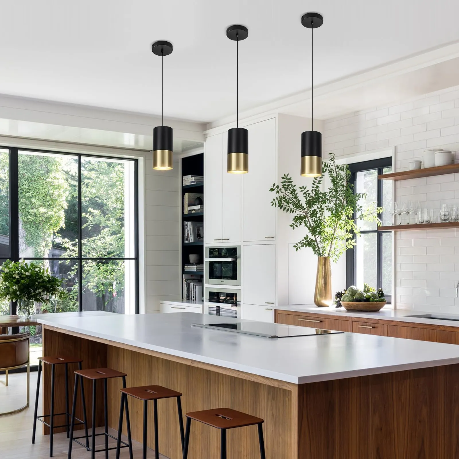 Black and Gold Small Modern Pendant Light 4000K 3-Pack - Image 6