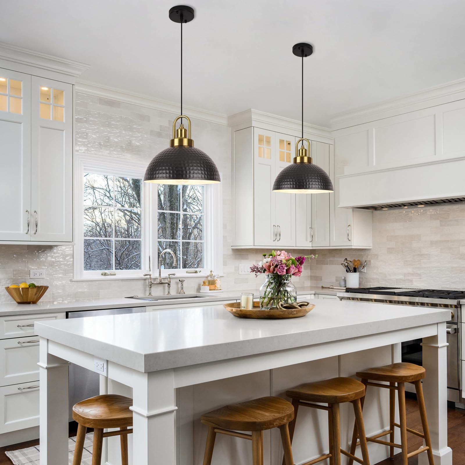 Black Vintage Farmhouse Hammered Pendant Light - Image 6