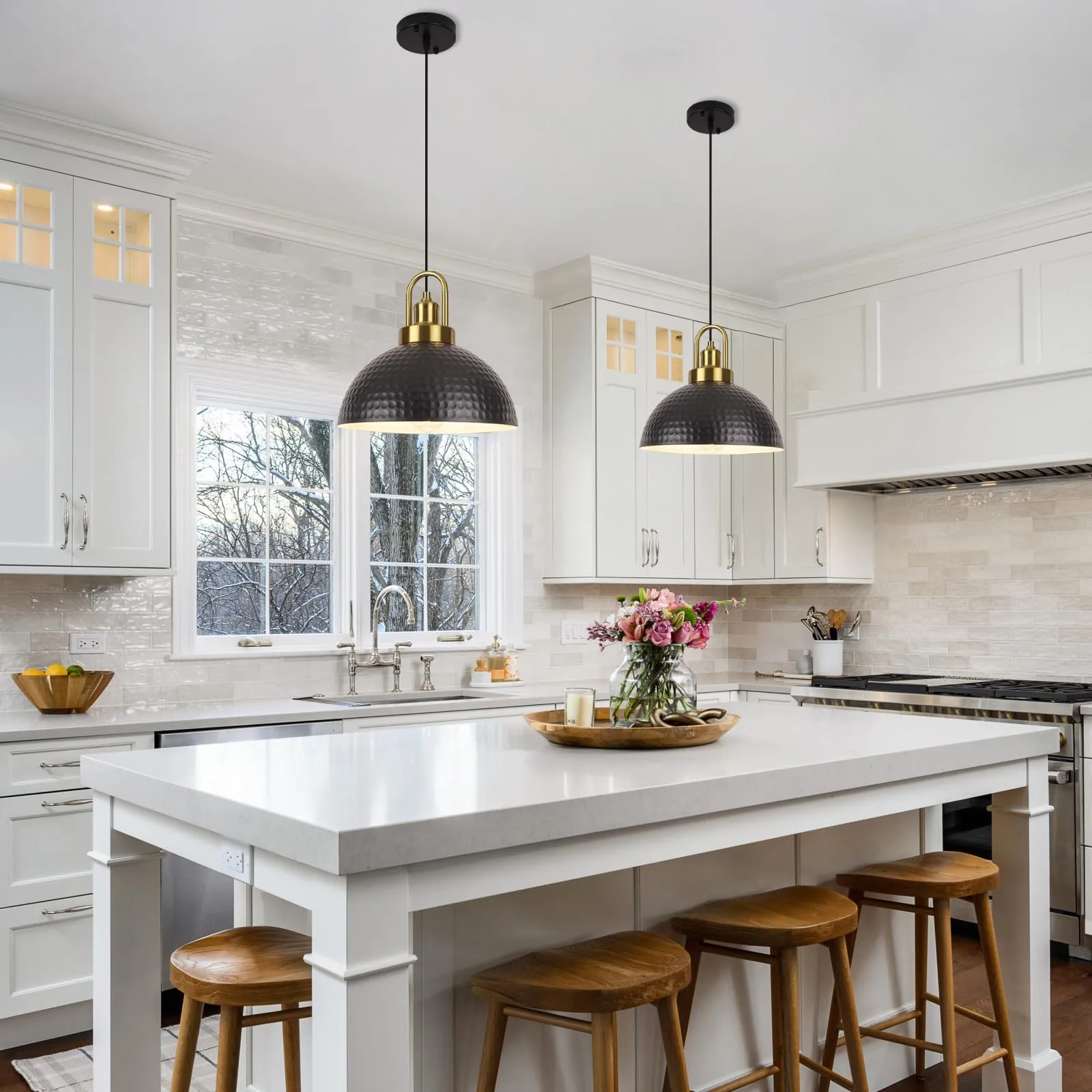 Black Vintage Farmhouse Hammered Pendant Light - Image 6