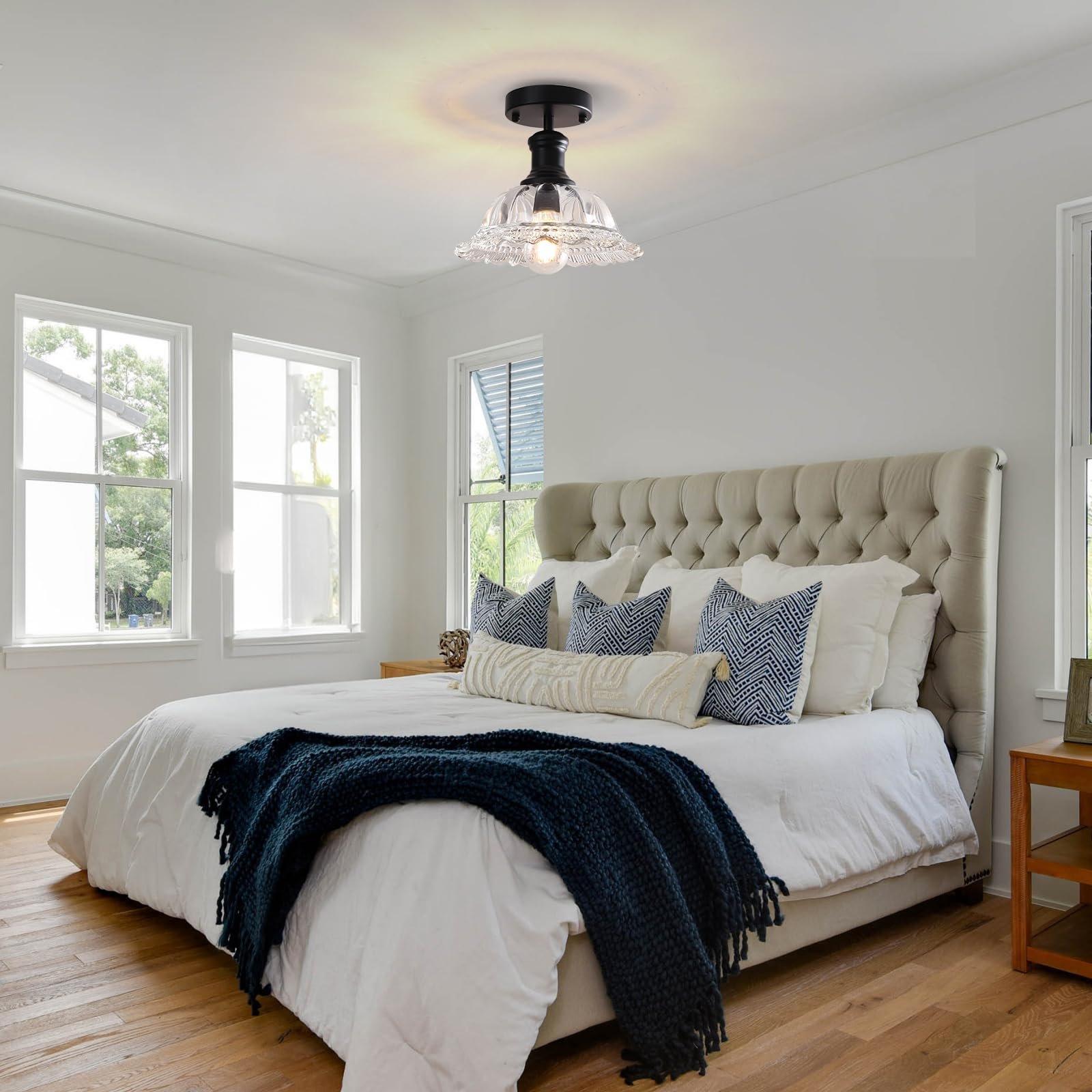 Vintage Glass Semi Flush Mount Ceiling Light - Image 7