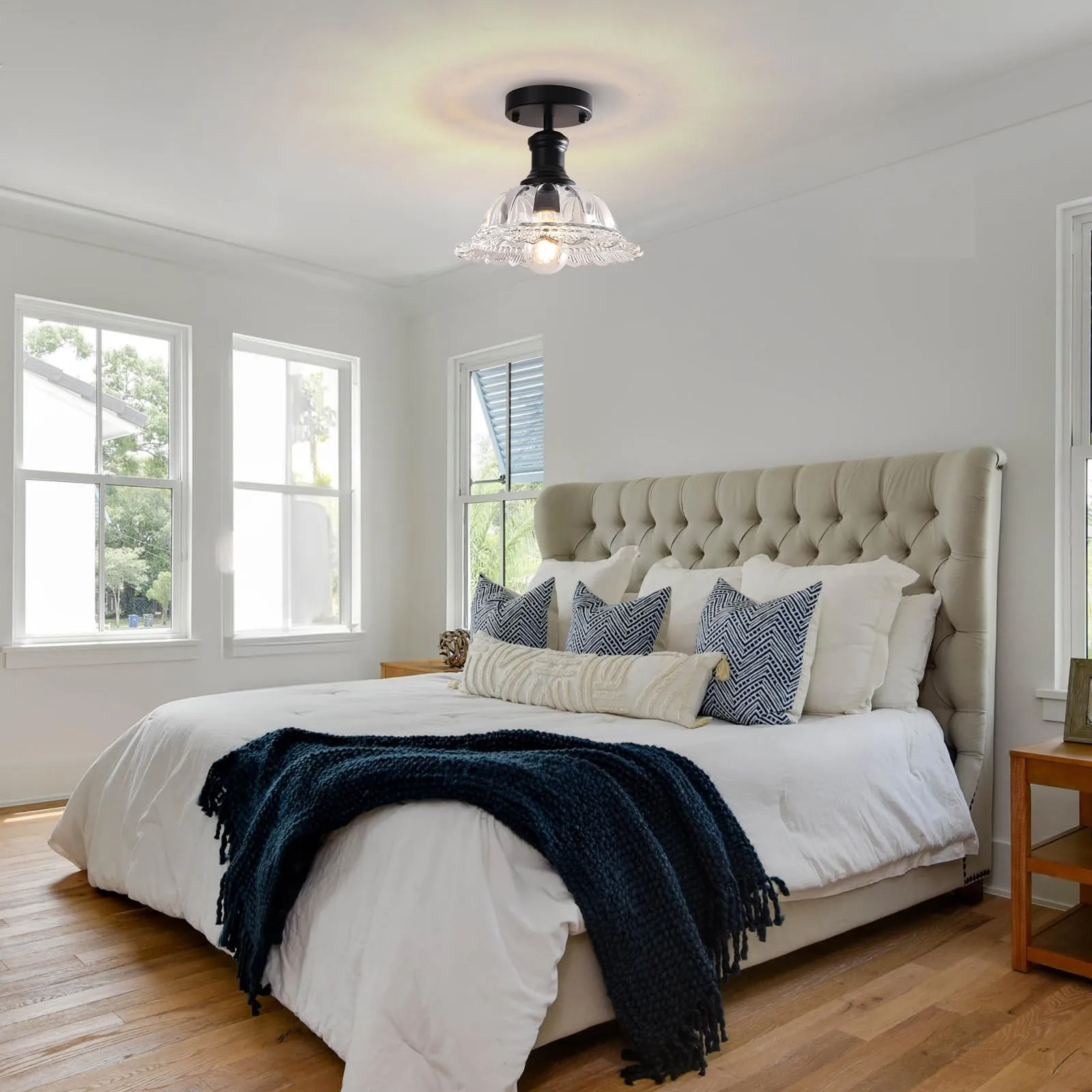Vintage Glass Semi Flush Mount Ceiling Light - Image 7