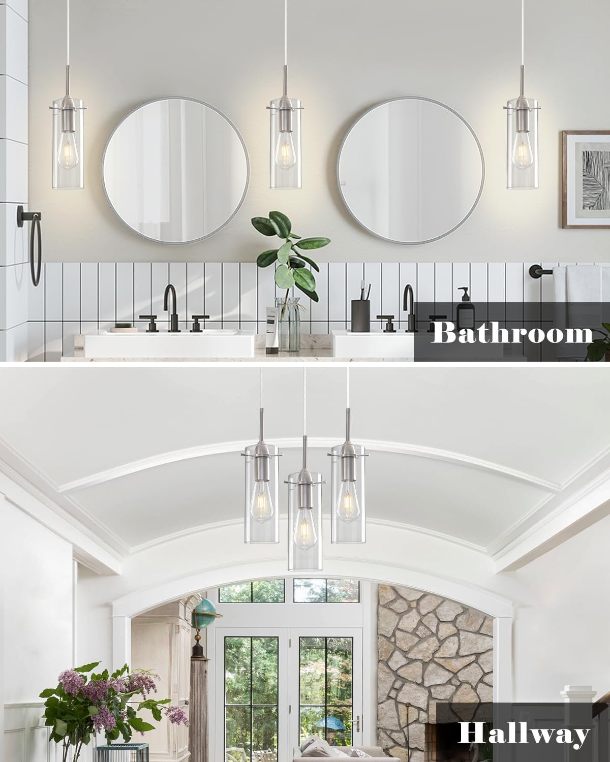 Brushed Nickel Modern Glass Pendant Light 3-Pack - Image 7