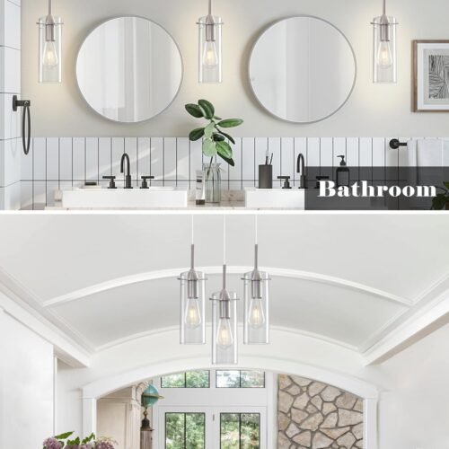 Brushed Nickel Modern Glass Pendant Light 2-Pack