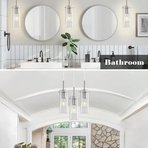 Brushed Nickel Modern Glass Pendant Light 2-Pack