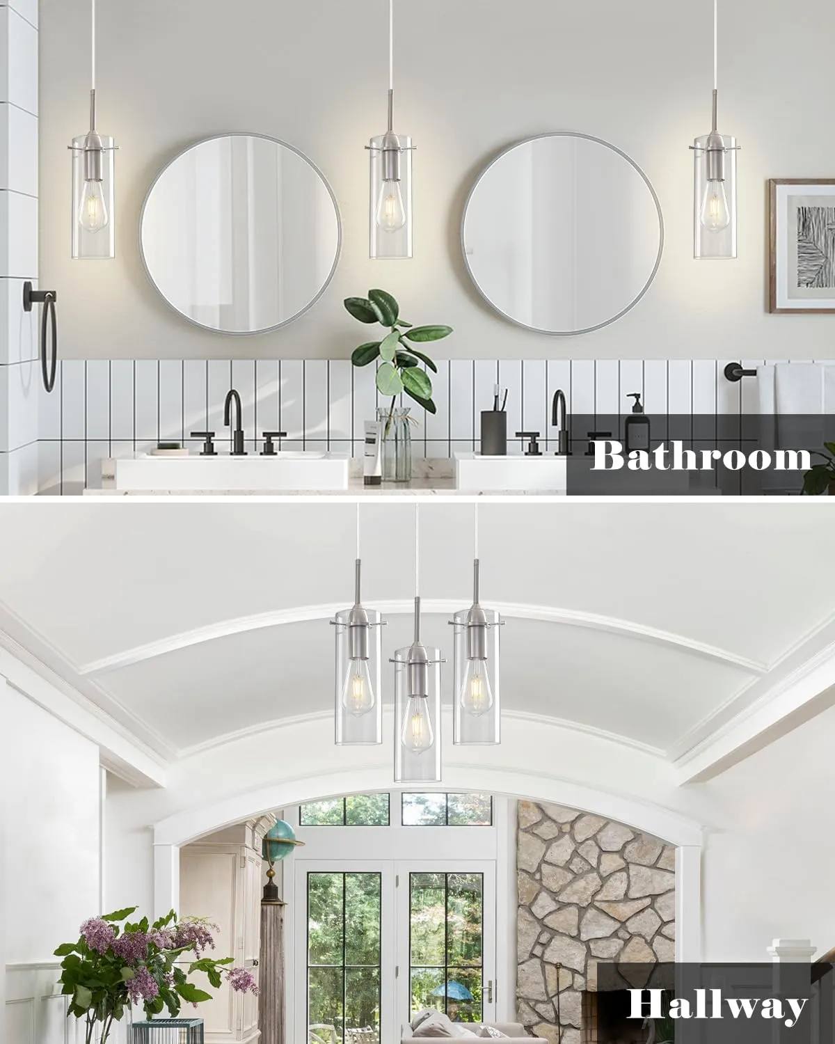Brushed Nickel Modern Glass Pendant Light 2-Pack - Image 2